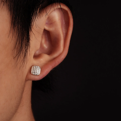 Unisex Copper Geometric Waffle Pattern Stud Earrings With Stainless Steel Post Electroplated Punk Minimalist Jewelry Accessory