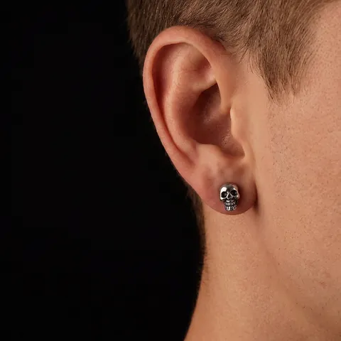 Vintage Stainless Steel Skull Stud Earrings For Men Women Punk Gothic Distressed Head Bone Small Ear Studs Fashion Jewelry