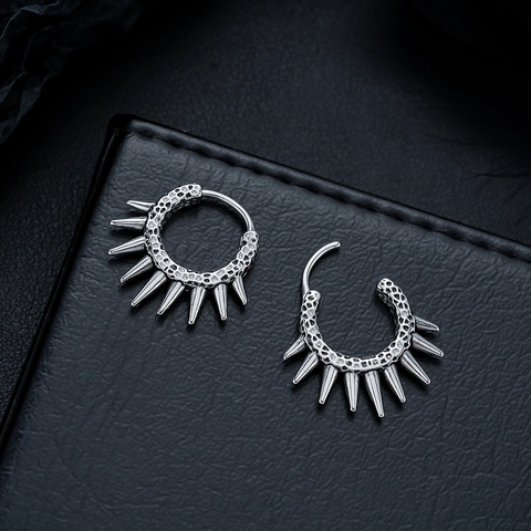 Vintage Punk Titanium Steel Spike Hoop Earring For Men Women Distressed Hammered Texture Gothic Street Style Stud Earring Jewelry