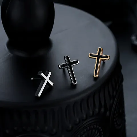 Orecchini a Bottone a Croce in Rame per Uomo Donna Perno in Acciaio Inossidabile Gioielli Gothic Hip Hop Regalo Personalizzato