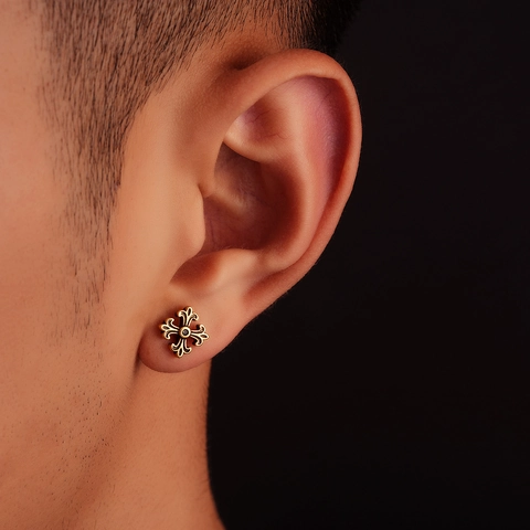Vintage Gothic Fleur-de-lis Cross Stud Earrings For Men Women Retro Copper Rhinestone Distressed Punk Hip Hop Jewelry Gift