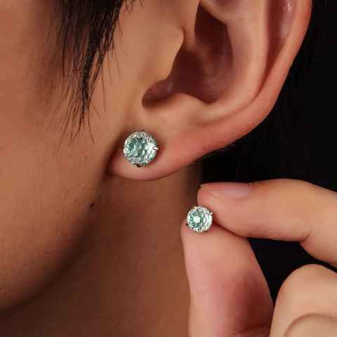 Edelstahl Minzgrün Feuerwerk Schnitt Ohrstecker Für Herren Damen Mode Minimalistisch Zirkonia Vier Krallen Ohrschmuck