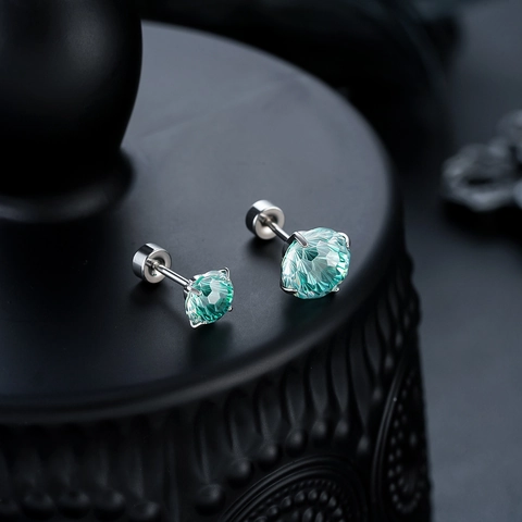 Edelstahl Minzgrün Feuerwerk Schnitt Ohrstecker Für Herren Damen Mode Minimalistisch Zirkonia Vier Krallen Ohrschmuck