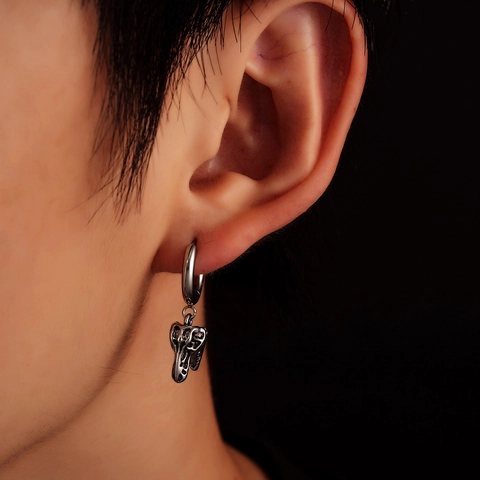 Punk Retro Roestvrij Staal Dinosaurus Schedel Hoop Oorbellen Voor Mannen Vrouwen Antiek Zilver Gothische Skelet Sieraden