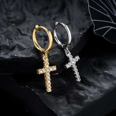 Pave Strass Kreuz Tropfen Creolen Kupfer Vergoldet Silber Klassischer Modeschmuck Unisex Trendiges Ohrring Zubehör