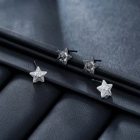 Copper Star Stud Earrings Micro Pave Rhinestone Fashion Jewelry For Men Women Minimalist Design Stainless Steel Post