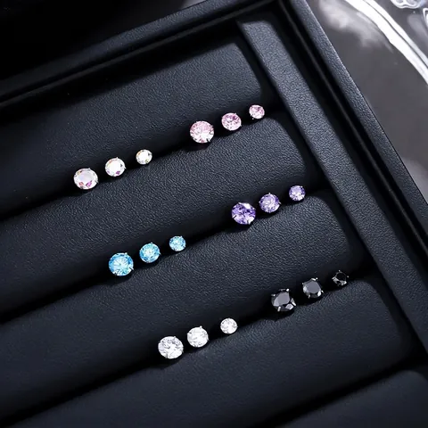 Boucles d'Oreilles Clous en Alliage de Titane à Quatre Griffes avec Strass pour Hommes Femmes Bijoux de Mode Labret