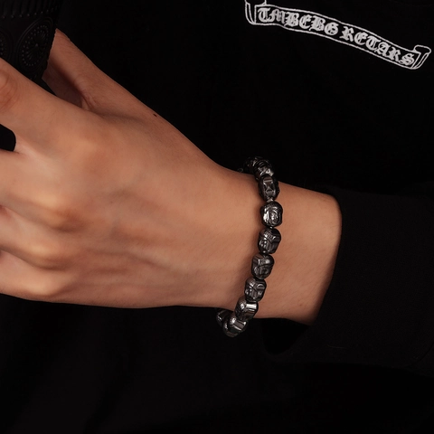 Men Hematite Buddha Head Beaded Bracelet Magnetic Stone Natural Wristband Retro Religious Gift Jewelry For Men Women
