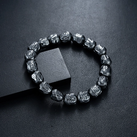 Men Hematite Buddha Head Beaded Bracelet Magnetic Stone Natural Wristband Retro Religious Gift Jewelry For Men Women