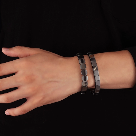 Men Hematite Beaded Bracelet Fashion Square Stone Bracelet Minimalist Geometric Elastic Hand Jewelry Gunmetal Black Pulseira Gift