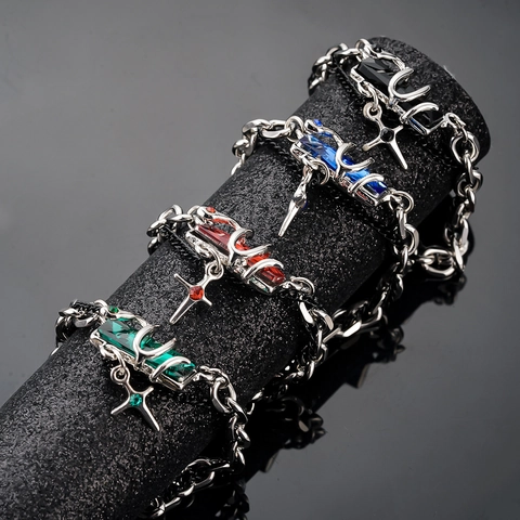 Bracciale Avvolto in Acciaio Inossidabile Punk Per Uomo Donna Bracciale a Catena con Ciondolo a Croce in Strass Gotico