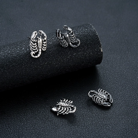 Punk Gothic Scorpion Stud Earrings Copper Stainless Steel Post Vintage Distressed Jewelry For Men Women Cool Ear Clips