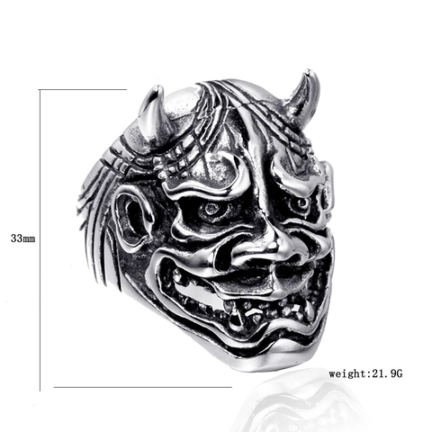 Vintage Edelstahl Hannya Maske Ring Für Herren Gothic Punk Japanischer Dämon Geist Gesicht Antik-Look Biker Mode Schmuck Geschenk