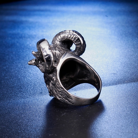 Anillo de Cabeza de Carnero de Acero Inoxidable Vintage Hombre Mujer Punk Gótico Biker Tótem Animal Anillo de Banda de Acero
