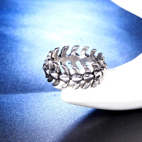 Anello Spinale Vintage Punk in Acciaio Inossidabile per Uomo Argento Antico Distressed Lisca di Pesce Anello Geometrico Gioielli di Moda