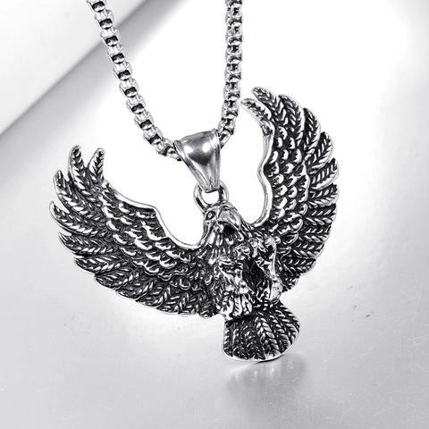 Vintage Stainless Steel Eagle Pendant Punk Necklace For Men Retro Animal Wings Style Jewelry Accessory Gift