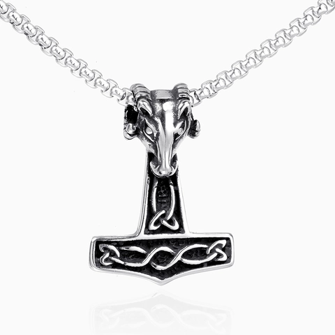 Ciondolo Vintage Vichingo Martello di Thor Mjölnir Per Uomo in Acciaio Inossidabile Testa di Ariete Nodo Celtico Ciondolo Solo Senza Catena