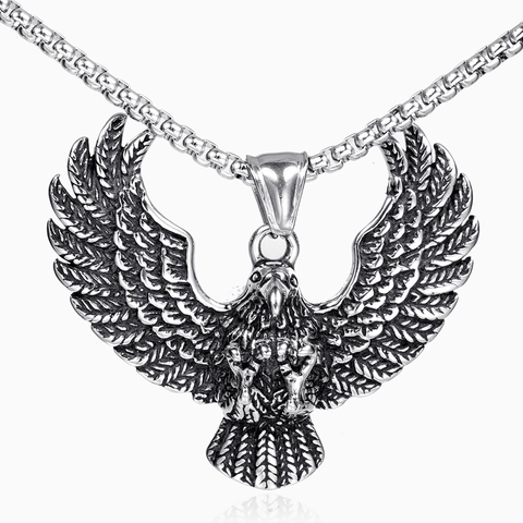 Vintage Stainless Steel Eagle Pendant Punk Necklace For Men Retro Animal Wings Style Jewelry Accessory Gift