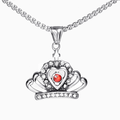 Edelstahl Kronen Herz Anhänger Mit Rotem Strass Für Damen Eleganter Silberner Schmuck Anhänger Ohne Kette