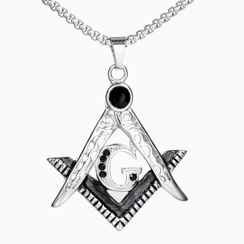 Collana con Ciondolo Massonico in Acciaio Inossidabile per Uomo Vintage Retro Squadra E Compasso Lettera G Simbolo Gioielli Strass