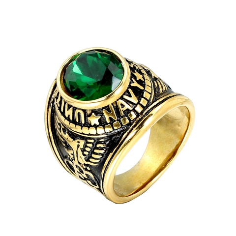 US Navy Military Style Signet Ring Stainless Steel With Colorful Zirconia Eagle Pattern Commemorative Ring For Men Jewelry