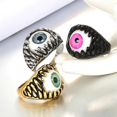 Punk Gothic Evil Eye Stainless Steel Ring For Men Women Vintage Eyeball Claw Ring Hip Hop Fashion Jewelry Finger Gift