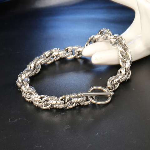 Retro Edelstahl Geflochten Denim Kette Armband Für Herren Damen Zweireihig Schmuck Knebelverschluss Persönlichkeit Armreif