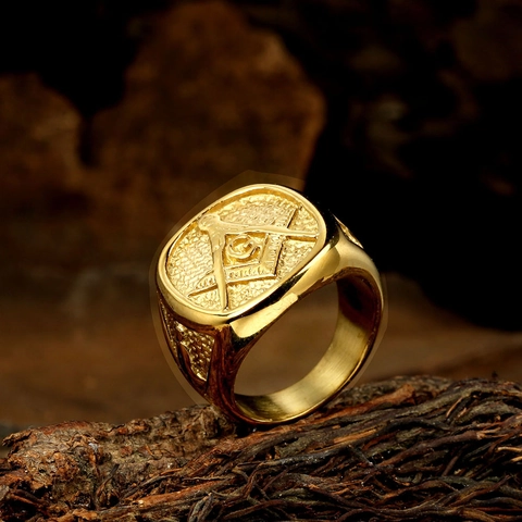 Vintage Freimaurer Siegelring Edelstahl Winkelmaß Und Zirkel G Symbol Herren Retro Poliert Biker Schmuck Fingerring