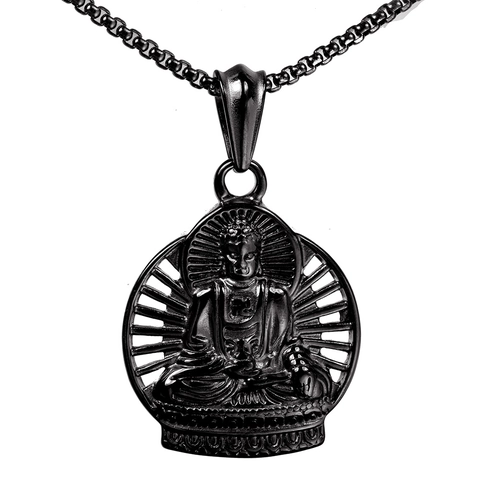 Collar de Colgante de Buda de Acero Inoxidable Retro Moda Fundición Relieve Colgante Solo para Hombres Mujeres Joyería Accesorio
