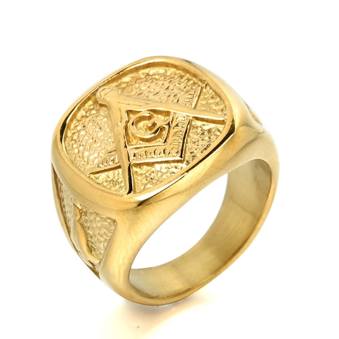 Vintage Freimaurer Siegelring Edelstahl Winkelmaß Und Zirkel G Symbol Herren Retro Poliert Biker Schmuck Fingerring