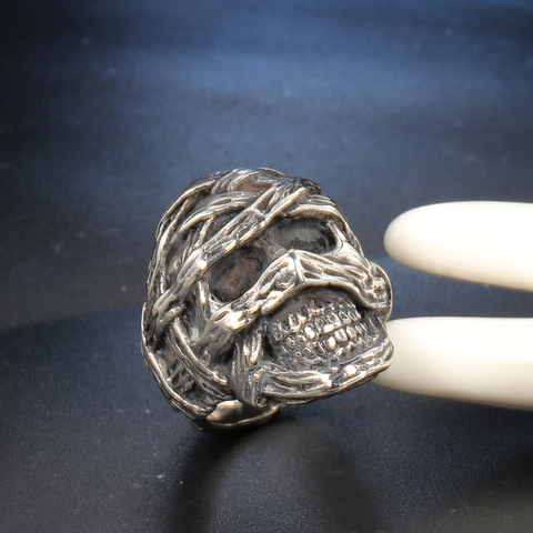 Vintage Gothic Mummy Skull Ring Stainless Steel Bandage Wrap Mummy Skeleton Head Biker Ring Distressed Finish Hip Hop Jewelry