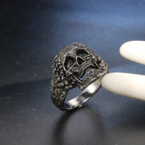 Vintage Gotische Roestvrijstalen Schedel Ring Voor Mannen Retro Punk Rock Biker Sieraden Geoxideerd Zilveren Band Ring Cadeau