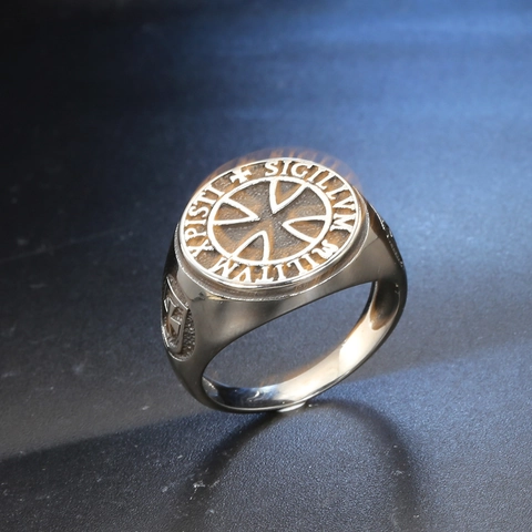 Vintage Anello Sigillo Croce Cavalieri Templari in Acciaio Inossidabile 316L per Uomo Unisex Gioielli Religiosi sigillum militum xpisti
