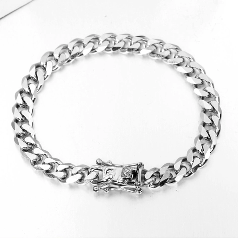 Hip Hop Stainless Steel Cuban Link Bracelet For Men Women Polished Round Curb Chain Bracelet With Box Clasp Punk Jewelry