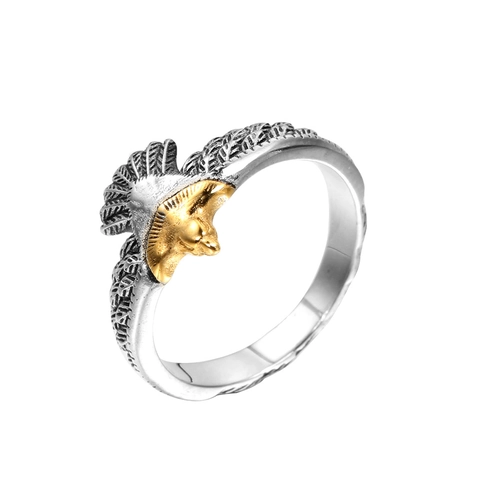 Anillo de Águila Vintage con Pluma para Hombre Acero de Titanio Dorado Plata Retro Hip Hop Punk Anello de Banda Joyería de Moda