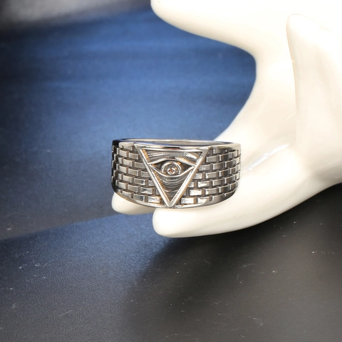 Vintage Stainless Steel All Seeing Eye Ring For Men Women Gothic Punk Triangle Providence Eye Wide Band Ring Jewelry