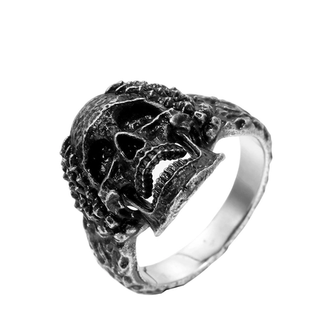 Vintage Gotische Roestvrijstalen Schedel Ring Voor Mannen Retro Punk Rock Biker Sieraden Geoxideerd Zilveren Band Ring Cadeau