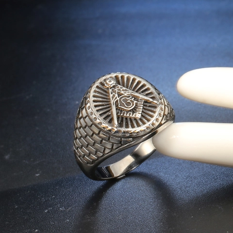 Anillo de la Francmasonería Vintage de Acero Inoxidable para Hombre Retro Escuadra y Compás Letra G Anillo de Motociclista Joyería