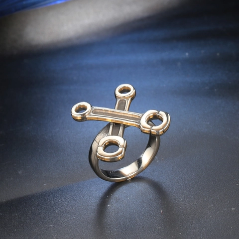 Anillo de Acero Inoxidable con Biela de Llave Industrial para Hombre Joyería Biker Estilo Mecánico Vintage Punk