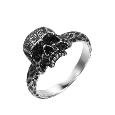Anello Gotico con Teschio Vintage in Acciaio Inossidabile Punk Rock Ghost Head Band da Uomo Argento Antico Lucidato Gioielli Biker