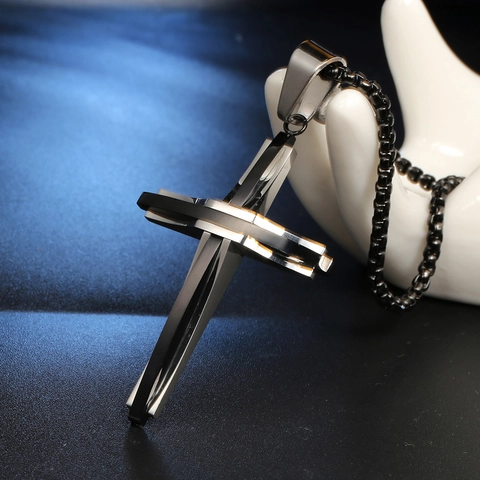Pendentif Croix en Acier Inoxydable pour Hommes Hip Hop Crucifix Superposé Pendentif Seul Sans Chaîne Bijoux Géométriques