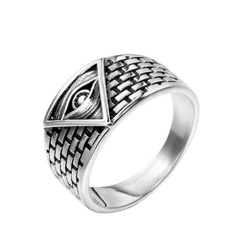 Vintage Stainless Steel All Seeing Eye Ring For Men Women Gothic Punk Triangle Providence Eye Wide Band Ring Jewelry