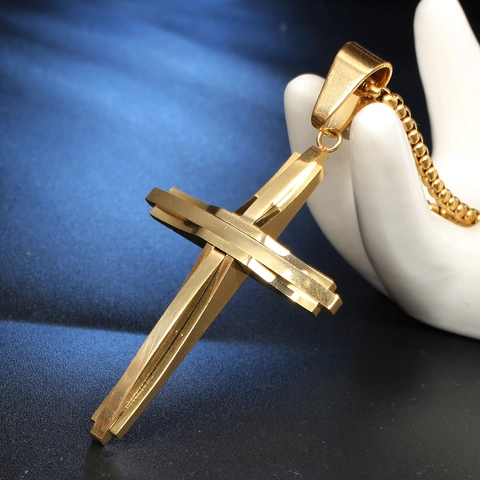 Pendentif Croix en Acier Inoxydable pour Hommes Hip Hop Crucifix Superposé Pendentif Seul Sans Chaîne Bijoux Géométriques
