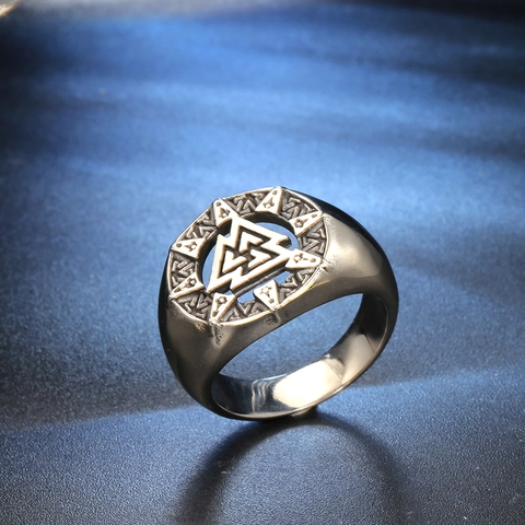 Anillo de Acero Inoxidable con Símbolo de Valknut Vikingo Nórdico para Hombre Anillo de Sello de Runa Geométrica Vintage Joyería Punk Gótica Biker