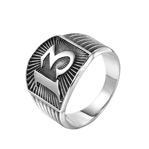 Vintage 316L Edelstahl Nummer 13 Siegelring Für Herren Gothik Biker Schildform Strahlendes Muster Fingerring Schmuck