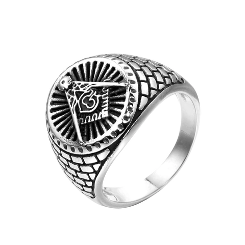 Anillo de la Francmasonería Vintage de Acero Inoxidable para Hombre Retro Escuadra y Compás Letra G Anillo de Motociclista Joyería