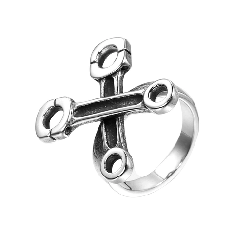 Anillo de Acero Inoxidable con Biela de Llave Industrial para Hombre Joyería Biker Estilo Mecánico Vintage Punk