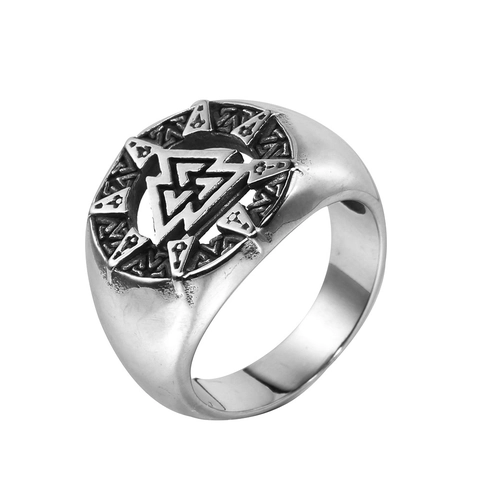 Anillo de Acero Inoxidable con Símbolo de Valknut Vikingo Nórdico para Hombre Anillo de Sello de Runa Geométrica Vintage Joyería Punk Gótica Biker