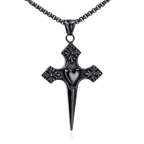 Ciondolo a Croce con Cuore in Acciaio Inossidabile Vintage Solo Ciondolo Senza Catena Fiore Gotico Punk Gioielli da Donna