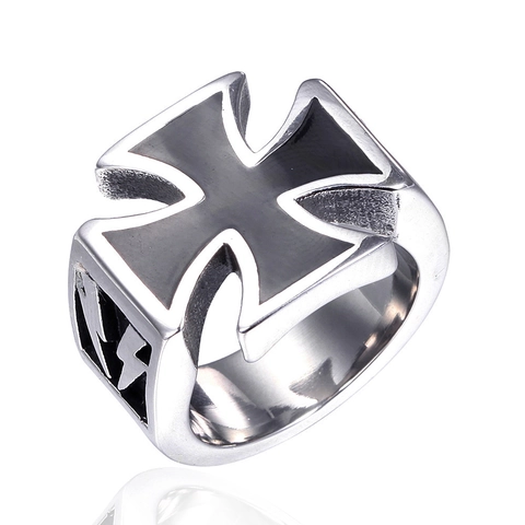 Vintage Stainless Steel Iron Cross Lightning Ring For Men Women Retro Punk Biker Jewelry Enamel Drip Glue Finger Ring